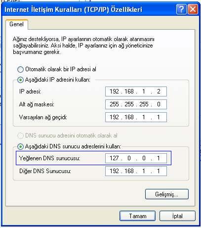 WindowsXP DNS Ayarlama